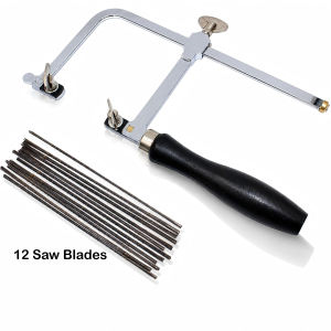 PHYHOO Adjustable U-Shape Saw Frame with Black Handle Woodworking Hand Saw Kit with 12 Saw Blades DIY Jewelry Cutting Hand Tool