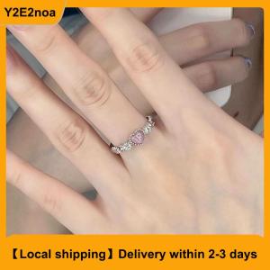 【Local shipping】 Color Ring Pink Heart Opal Creative Finger Ring Vintage Aesthetic Cute Punk Rings For Women Charm Jewelry Accessories