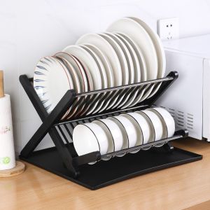 Foldable X Dish Drainer Easy Clean Space-Saving Rak Dapur Home Office Restaurant Tableware Storage