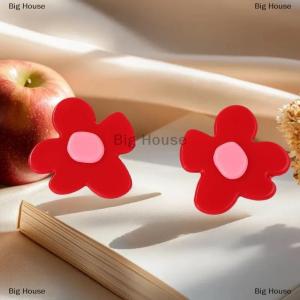 [COD] Big House ต่างหูแฟชั่นอะคริลิคสีแดงขนาดใหญ่สำหรับผู้หญิงที่เรียบง่ายในวันหยุดฤดูร้อนเสน่ห์เครื่องประดับของขวัญ