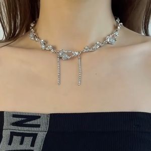Rantai Leher Moonstone Necklace Elegant Minimalist Clavicle Choker Necklace Trendy Sweet‑Cool Style