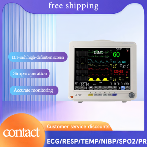 เครื่องตรวจวัดสัญญาณชีพแบบพกพา 12 มิติ เครื่องตรวจวัดสัญญาณชีพ จอภาพความละเอียดสูง 12.1 นิ้ว เหมาะสำหรับโรงพยาบาล/คลินิก/ใช้ที่บ้าน เครื่องตรวจวัดคลื่นไฟฟ้าหัวใจข้างเตียง 6 พารามิเตอร์ อุปกรณ์เสริมครบชุด ได้แก่ คลื่นไฟฟ้าหัวใจ/ระบบทางเดินหายใจ/อุณหภูมิ/คว