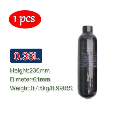 Carbon Fiber Diving Tank 0.36L/0.42L/0.5L Capacity 300Bar M18x1.5 with Protective Cap