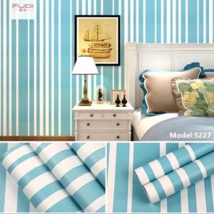 Wallpaper Sticker Dinding Garis Biru Putih 45cmx10m