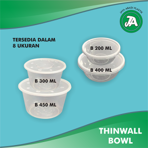 Mangkok Plastik 400 ml - Mangkok Plastik Bulat Take Away - Bowl 400 ml + Tutup isi 25 Pcs - Thinwall 400 - Thinwall Bulat cup thinwall Tahan Panas Wadah