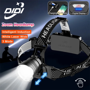 DIDI Outdoor Headlight Super Bright Zoom Headlamp Intelligent Induction Strong Light Waterproof 3 Mode Headlight Outdoor Night Fishing Headlamp Lampu Kepala with 2 x 18650 Battery