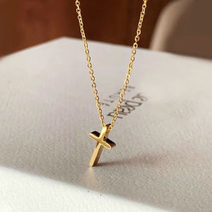 Cute Gold-Plated Necklace Stainless Steel Cross Charm Pendant Necklace for Women