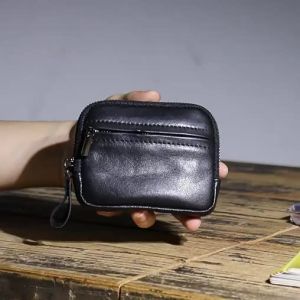 NEW Classics Black Cowhide Small Bag Genuine Leather Mens Car Key Holder Pouch Change Coins Cards Cases Earphone Zipper Pouches㏇0706
