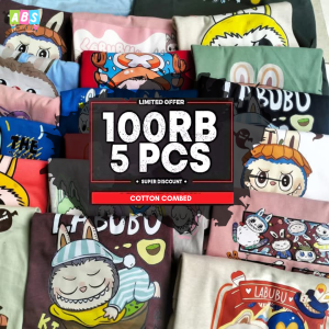 Kaos Anak Laki Laki Perempuan Umur 1-12 Tahun Bahan Katun T-Shirt 5 Pcs