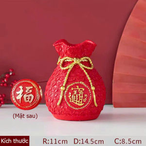 Lọ Hoa Túi Tiền 14cm Màu Đỏ Thu Hút Tài Lộc May Mắn Bình Hoa Trang Trí Bằng Nhựa Phong Thủy Ngày Tết Cho Gia Đình Bạn