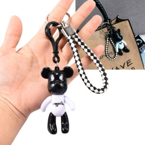 Gantungan Kunci Aksesoris Tas Karakter Bear PVC Black and White Braided PU Keychains Pendant Ring JCGK03