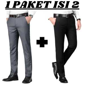 PROMO HEMAT 1 PAKET ISI 2 PCS Celana Kantor Formal Pria Slimfit Bahan Dasar Kain Woll