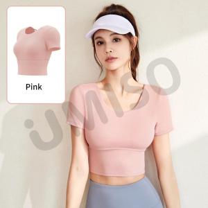 UMISO Womens Yoga Short Sleeve Sports Top with Chest Pad Shockproof Breathable Backless Fitness Top