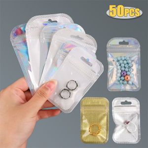 50pcs Transparent Self Sealing Earrings Bags Hang Pouch Rings Organizer Thicken OPP Bags for DIY Jewelry Display Packaging Storage Zip Pouch