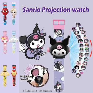 Sanrio Kids Watch 3D Projection Digital 24 Pattern Series Toy Kuromi Melody Elsa Frozen Spider Man Iron Man Electronic Watches Digital Clock Boy Girl Kid Birthday Gifts