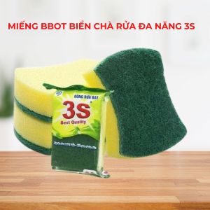 Miếng chà rửa đa năng 3S chà rửa chén bát xoong nôi không gây trầy xước trên bề mặt thép không gỉ đồng lớp phủ chống