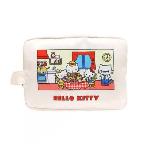 STARGOODS Dễ thương Túi mỹ phẩm satin Kitty Dung tích lớn Mèo KT Túi đựng đồ tổ chức Di động Phim hoạt hình Túi đựng đồ trang điểm Cô gái