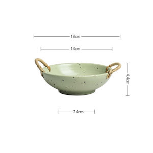 OMK Japanese Style Handmade Binaural Salad Bowl With Handle Fruit Plate Deep Dish Ceramic Dinner Plate