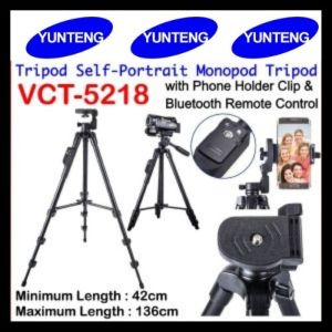 Yunteng 5218 Camera Tripod Self-Portrait Monopod Bluetooth Remote Control Selfie Phone Clip