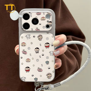 Tri-Town Luxury Leather Cartoon Case For iPhone 17 16 15 11 12 13 14 Pro Max Hard Back Cover Skin Feel Casing with Phone Strap #EV86