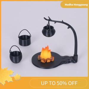 Madha 4PCS Outdoor Camping Micro Landscape Decoration Doll House Mini Hanging Stove And Fire Pile Scene Accessory