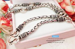 สร้อยคอเงินแท้92.5% ห้อยพระ 5 องค์ ลายปล้องอ้อยกลม-รมดำ หนัก 2-3.9 บาท ยาว 24-28 นิ้ว(เนื้อเงินแท้)