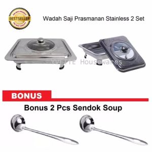 Rose Shopping-Best Seller Tempat Prasmanan / Wadah Saji Prasmanan Stainless 2 Set - Bonus 2 pcs Sendok Soup