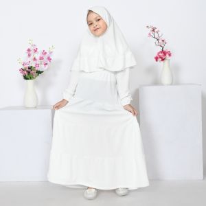 ZN - Baju Gamis Anak Manasik Putih Set Hijab Kekinian Terbaru dan Terlaris gamis anak putih TK manasik haji