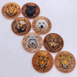 【discount store】8 Types Wild Animal 1 OZ .999 Fine Copper Commemorative Coin Color Print Lion Tiger Wolf Designs Wildlife Collectible Decor Gift