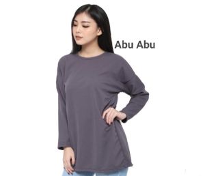 ( TERLARIS ) KAOS CEWEK LENGAN PANJANG - Kaos Polos  Abu-abu Panjang Wanita Bahan 100% soft katun - Kaos Polos Lengan Panjang Abu - Kaos Hijab Polos - Kaos Polos Wanita - Kaos Polos Panjang - kaos cewek oversize