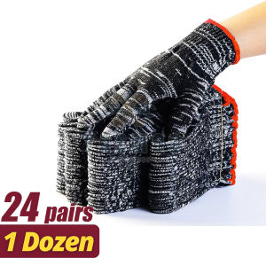 24 Pairs/48pcs Safety Work Gloves For Garden Security Rubber Knitted Industrial Protective