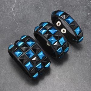 SIRENXI Đá Vòng đeo tay bằng da Rivets Cổ điển Tương phản Vòng tay Gothic Punk Thời trang Retro Vòng tay bản rộng Nam Nữ
