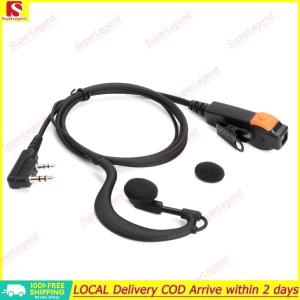 【Big Sale】2 Pin Walkie Talkie Headset Earphones K-Plug PU Wired Earhook Earpiece Dual PTT G Type with Microphone for Kenwood Baofeng 888S TYT【SuperLegend】