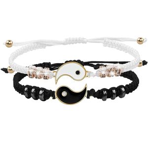 [Miễn phí vận chuyển] Vòng tay cặp đôi âm dương Taichi 2 cái/bộ cho nam nữ vòng tay người yêu dây bện có thể điều chỉnh