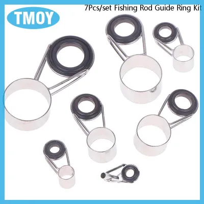 TMOY 7Pcs set Fishing Tackle Stainless Steel Repair Kit Set Fishing Rod Guide Ring Tip Fishing Pole Circle Ring Eye Guide Wire Loop