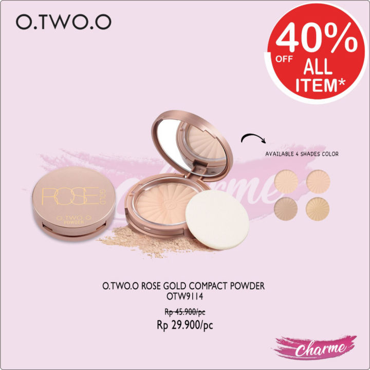 O.TWO.O Rose Gold Compact Pressed Powder Two Way Cake Wet and Dry