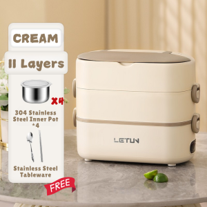 Stainless Steel 304 Double-Layer Electric Lunch Box with Rice Cooker and Food Warmer