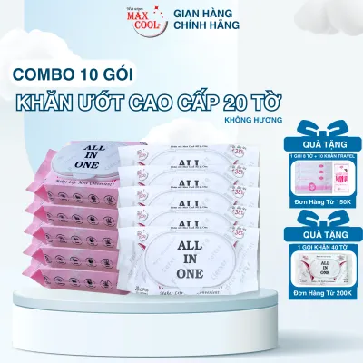 Combo 10 Gói Khăn giấy ướt ALL IN ONE 20 tờ hương tự nhiên - Vải siêu dày hàng chính hãng mini tiện dụng