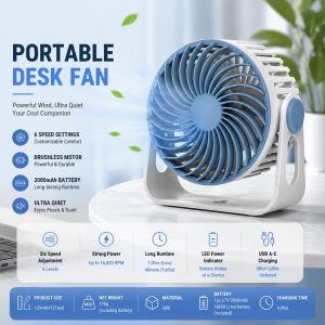 F827 Mini Brushless Handheld Foldable Desktop Fan for Office and Car Use USB-Powered Quiet Office Desk