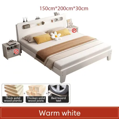 【In Stock-ships within 24H】Katil Queen Solid Wood Bed Frame With Headboard Soft Package Wooden Bed Kayu Rangka Super Single/King Bed 实木床