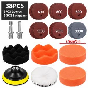 3 Inch Đánh Bóng Bộ miếng lót Ô Tô Loại Bỏ Đầu giấy nhám bọt xốp Khoan tấm lót Rửa Xe Bảo Trì Cung Cấp