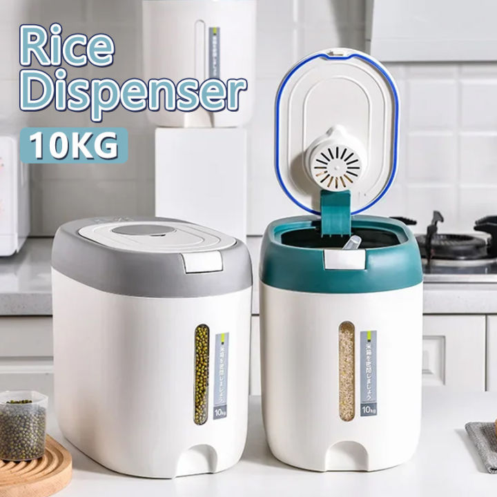 Container Pump Rice Rice Dispenser 10 KG Food Container Kitchen Moisture-Proof Rice Barrel ...