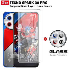 Paket Tempered Glass Tecno Spark 30C 30 Pro Pelindung Layar Clear Free Lens Camera Belakang