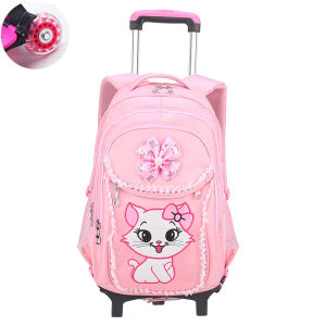 New Childrens Trolley Schoolbag Elementary School Girls Grades 1-6 Ages 6-12 3PCS Waterproof Wear-resistant Backpack Tutoring Bag