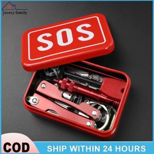 Portable SOS Survival Box Outdoor Survival Tool Storage Box Survival Kit Portable Metal First Aid Emergency Box