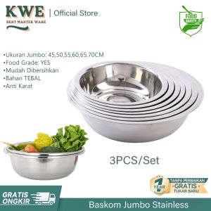 KWE 3PCS Baskom Jumbo stainless / panci  / serbaguna set 3 ukuran 45-70CM Baskom Lipat Besar Baskom Makan Baskom Sup Mangkuk Sup Mangkuk