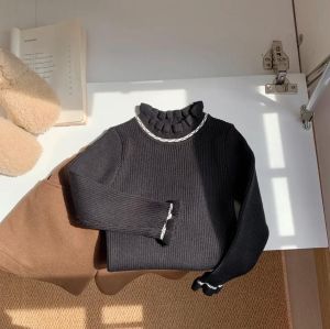 Sweater rajut anak perempuan pakaian musim hujan/dingin elegan balita bayi lengan panjang kerah tinggi atasan Pullover rajut anak-anak sweater terbaru anak baju atasan anak perempuan usia 2- 7 tahun