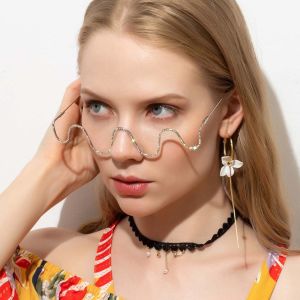 THURSDAY Elegant Fashion For Women Steampunk Sunglasses For Men Diamond Sunglasses Frames Rhinestone Eyeglasses Frames Wave Glasses Frames Fake Glasses