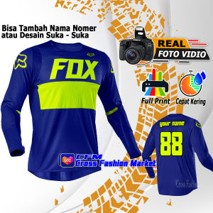 Pakaian baju jersey Set Motor cross trail motocross Balap custom F0X Biru Stabilo Adventure (Baju Saja) Free Nama Nomor sendiri trabas pria dewasa cros custom Enduro nama sendiri ukuran Jerset Set Size S M L XL XXL cocok suka untuk crf wr klx dan touring