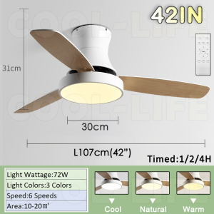 【3 YEARS WARRANTY】Gogeous retro ceiling fan with light remote control 52Inch 3 colors Light 6 gear wind 72W ceiling fan with led light and remote big size for kitchen dining living room bedroom